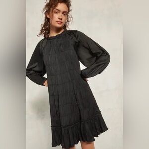 Anthropologie | Maeve Tasha Long Sleeve Smocked Swing Dress in Black